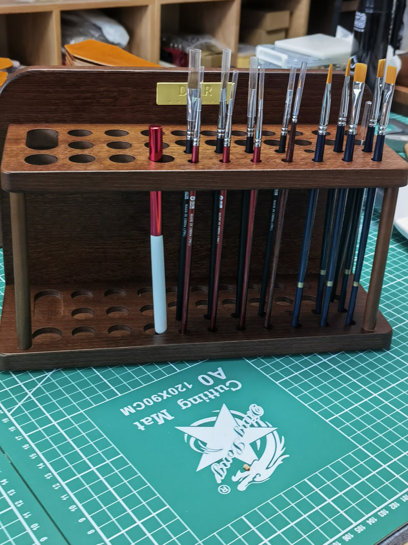 Desktop Wooden Brush Organizer - Storage for Paintbrushes, Pens & Pencils
