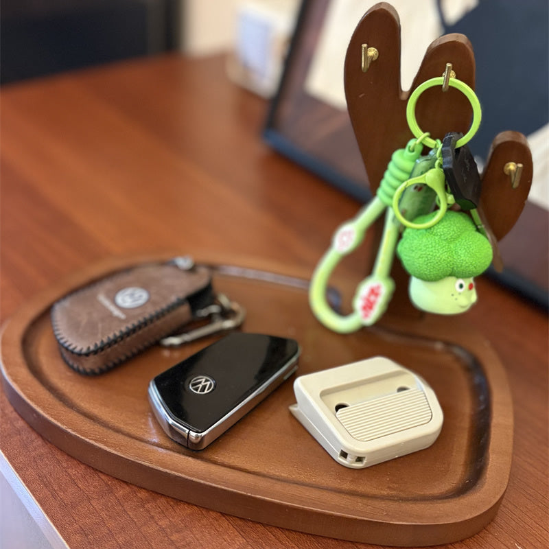 Wooden Cactus Storage Tray with Hooks, Multi - Functional Organizer