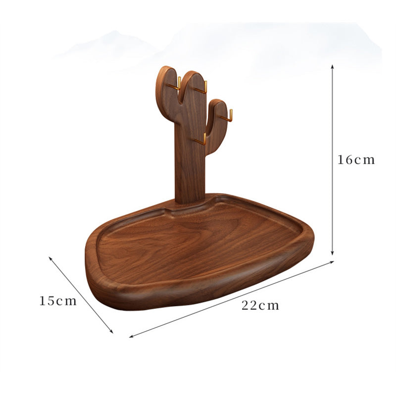 Wooden Cactus Storage Tray with Hooks, Multi - Functional Organizer