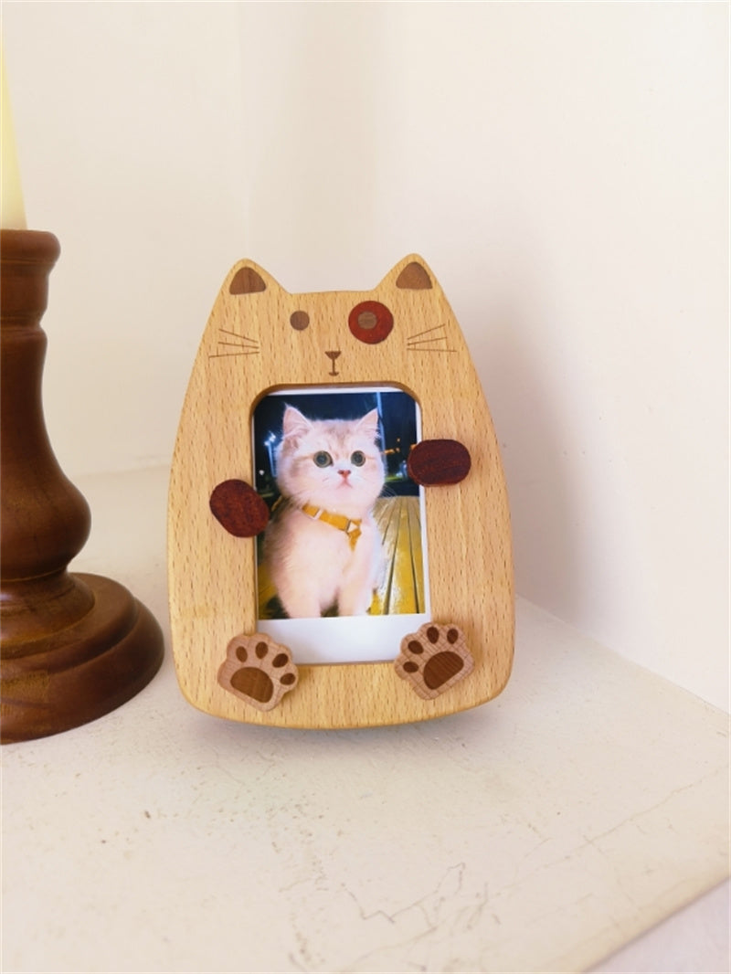 Wooden Cat Photo Frame - Adorable Animal Decor for Bedroom & Desk
