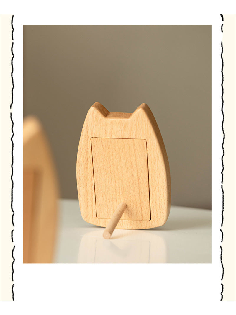 Wooden Cat Photo Frame - Adorable Animal Decor for Bedroom & Desk