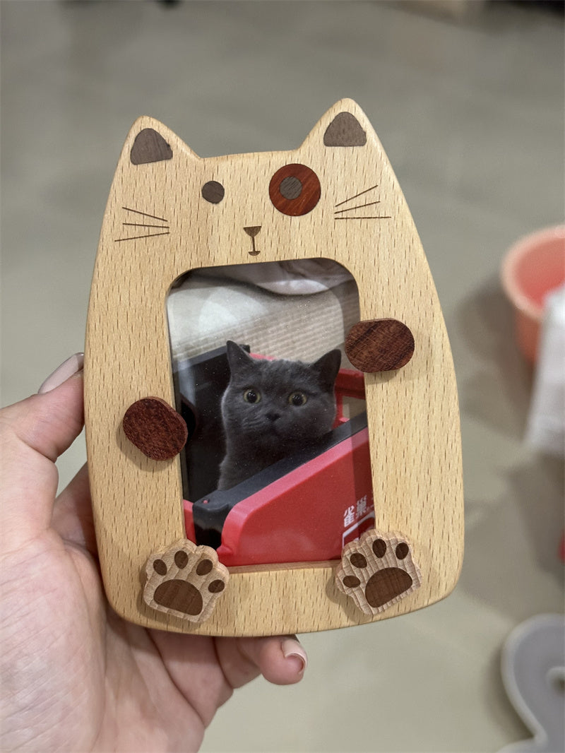 Wooden Cat Photo Frame - Adorable Animal Decor for Bedroom & Desk