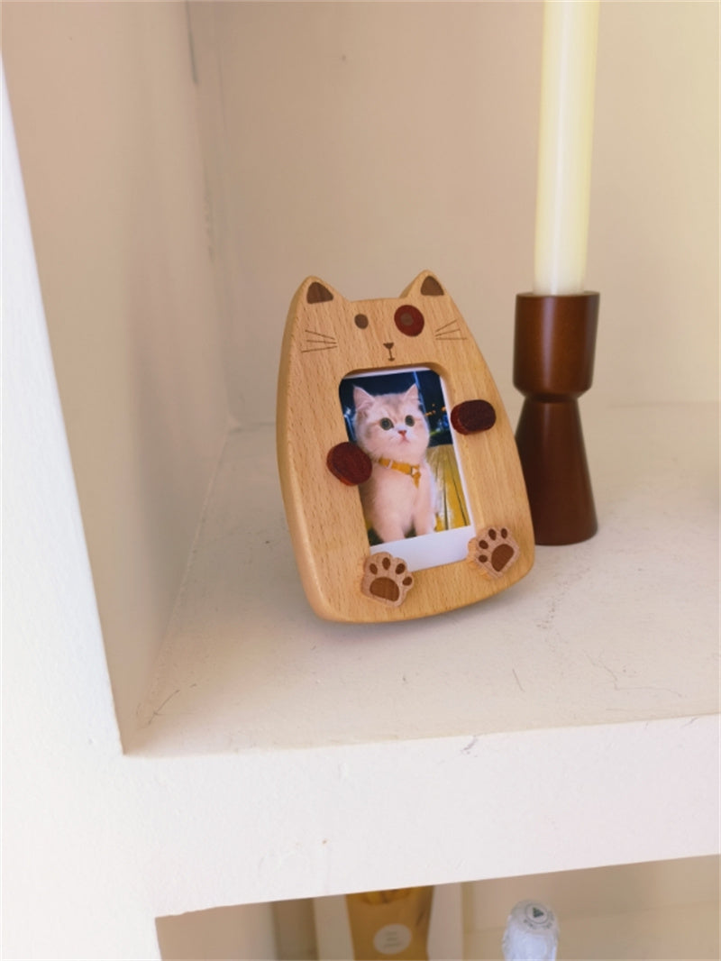 Wooden Cat Photo Frame - Adorable Animal Decor for Bedroom & Desk