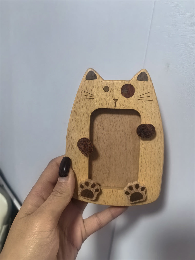 Wooden Cat Photo Frame - Adorable Animal Decor for Bedroom & Desk