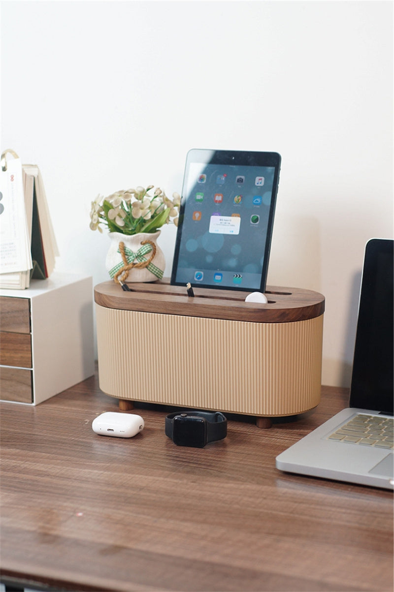 Wooden Charging Station Organizer – Smartphone, Tablet, Smartwatch & Earbud Dock