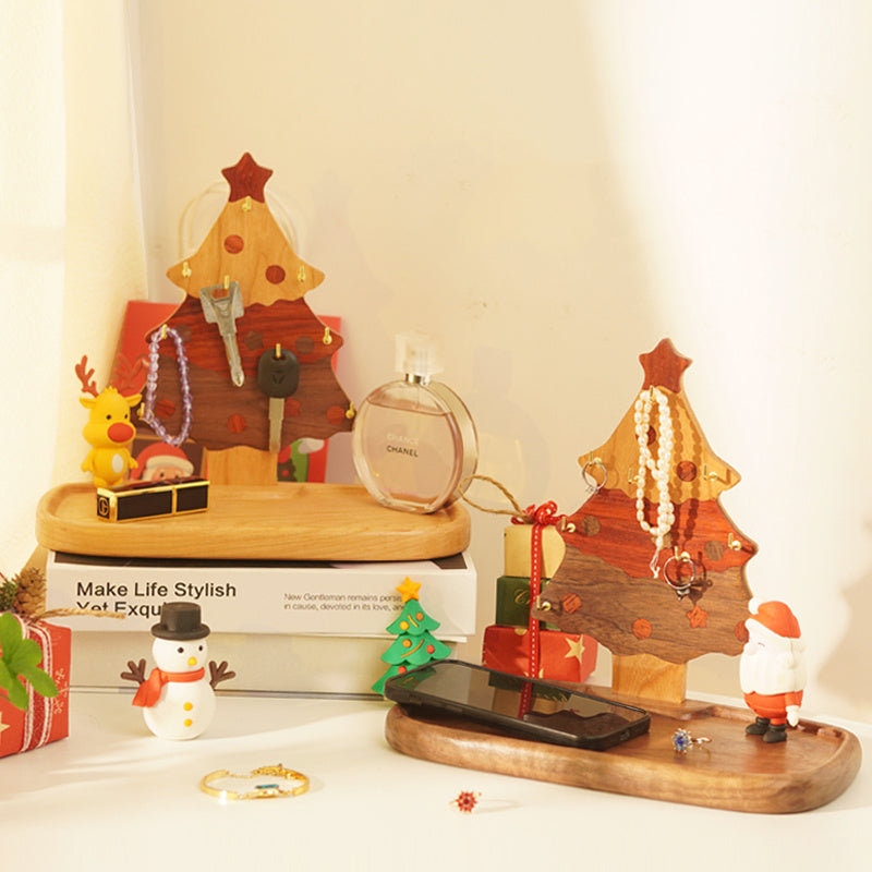 Wooden Christmas Tree Desk Organizer - Mini Key & Jewelry Hooks