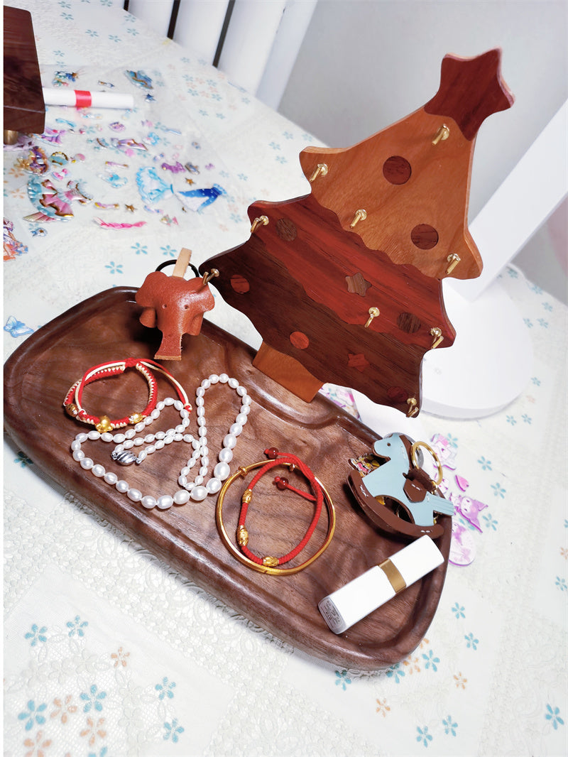 Wooden Christmas Tree Desk Organizer - Mini Key & Jewelry Hooks
