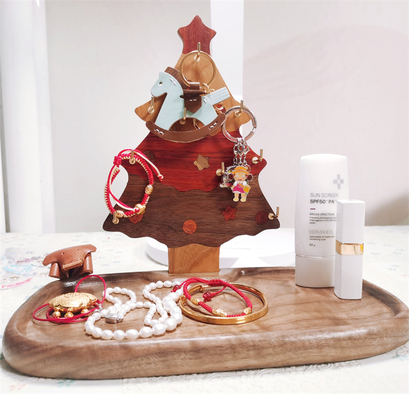 Wooden Christmas Tree Desk Organizer - Mini Key & Jewelry Hooks