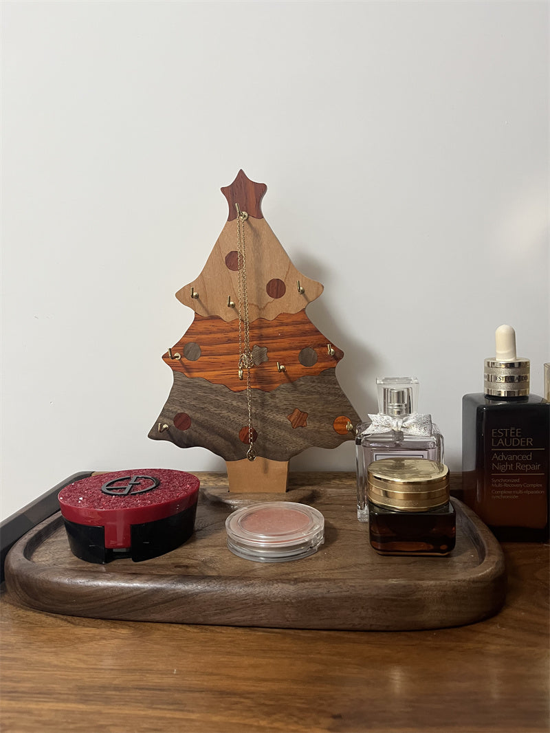 Wooden Christmas Tree Desk Organizer - Mini Key & Jewelry Hooks