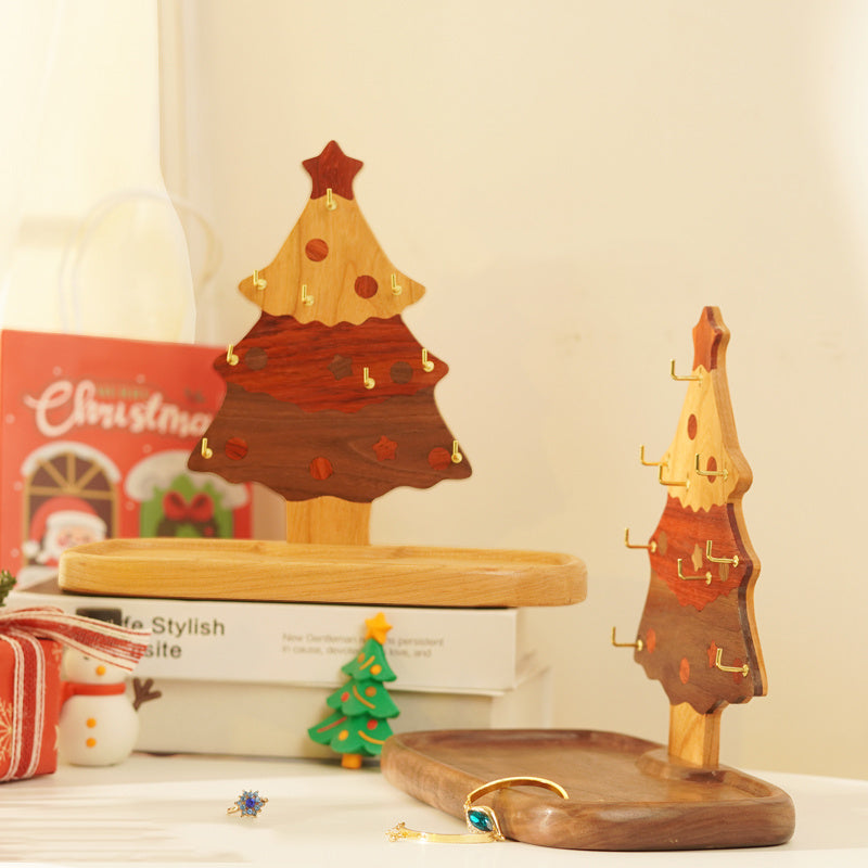 Wooden Christmas Tree Desk Organizer - Mini Key & Jewelry Hooks