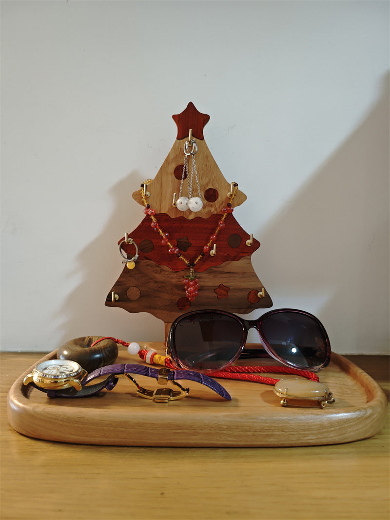 Wooden Christmas Tree Desk Organizer - Mini Key & Jewelry Hooks