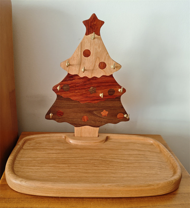 Wooden Christmas Tree Desk Organizer - Mini Key & Jewelry Hooks