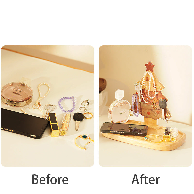 Wooden Christmas Tree Desk Organizer - Mini Key & Jewelry Hooks