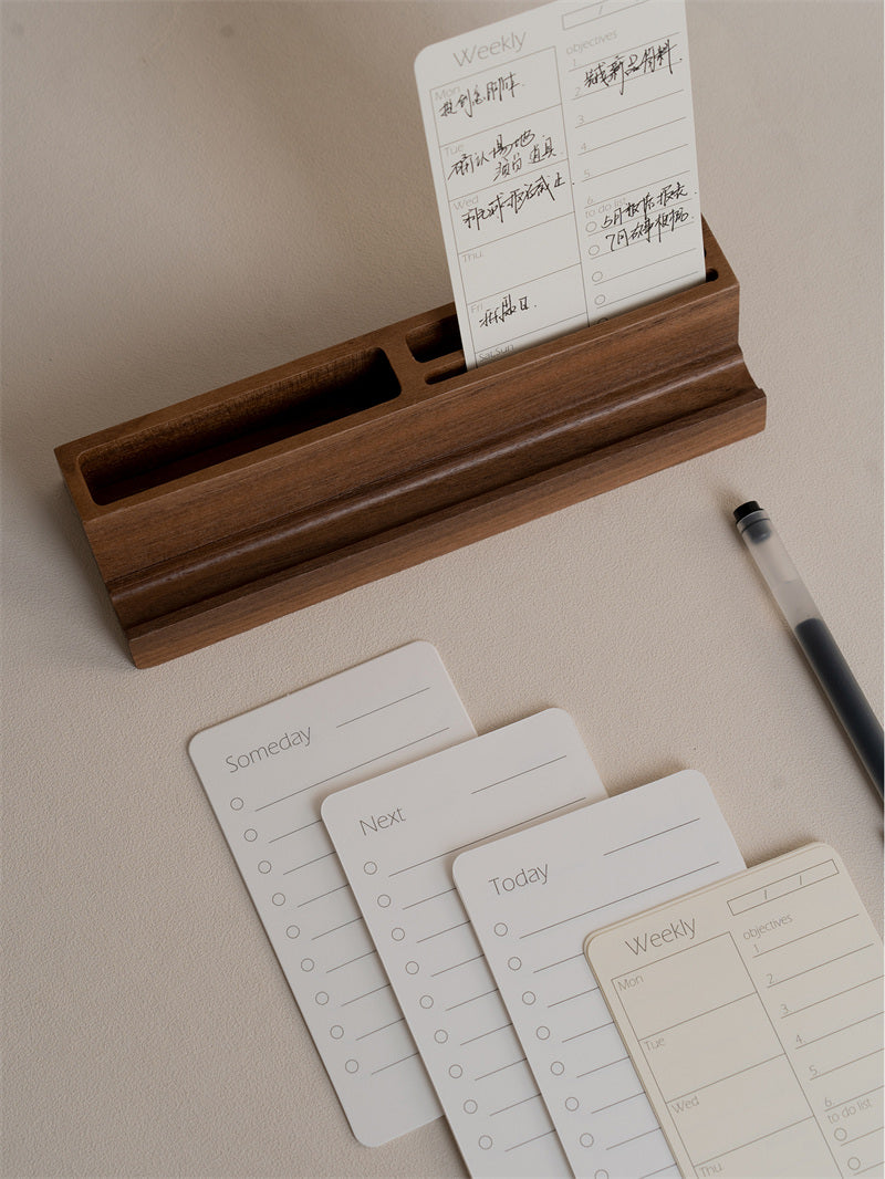 Wooden Desk Organizer with Phone Stand – Office Supply Holder for Pens, Business Cards