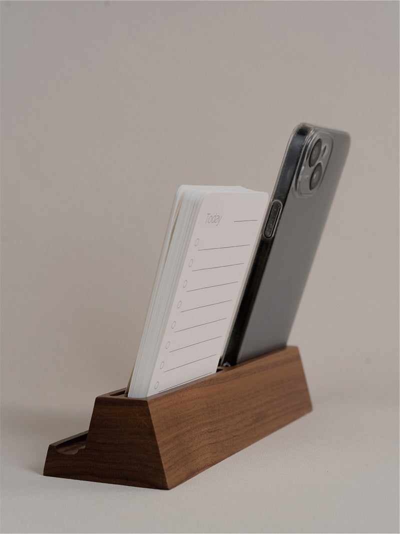 Wooden Desk Organizer with Phone Stand – Office Supply Holder for Pens, Business Cards