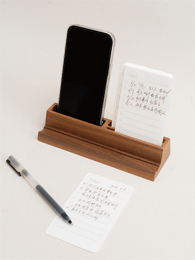 Wooden Desk Organizer with Phone Stand – Office Supply Holder for Pens, Business Cards
