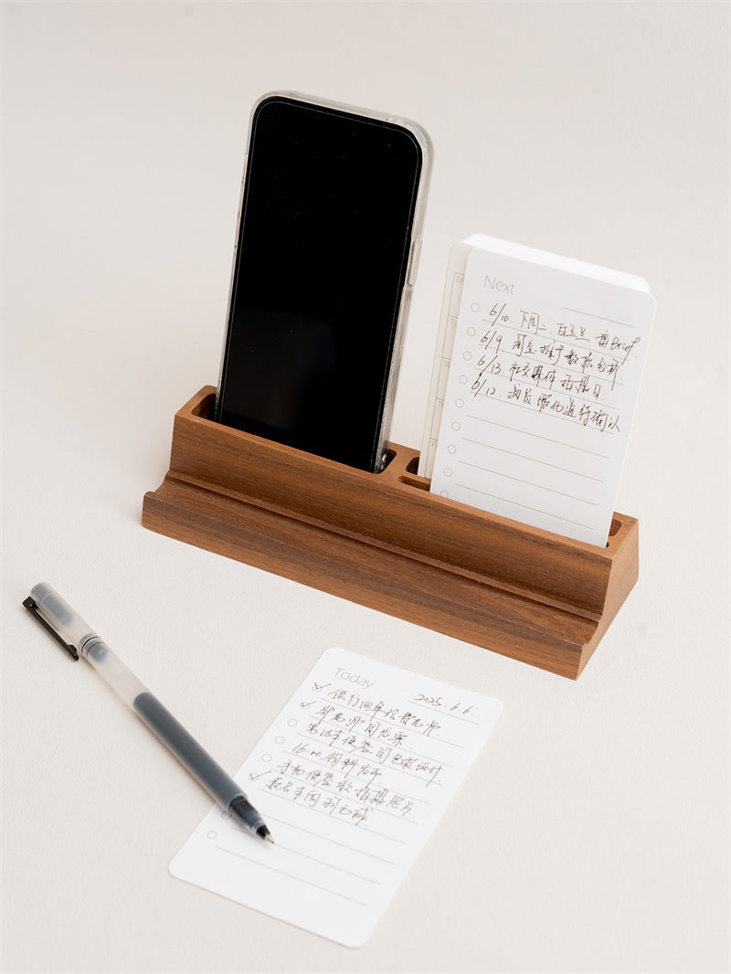 Wooden Desk Organizer with Phone Stand – Office Supply Holder for Pens, Business Cards