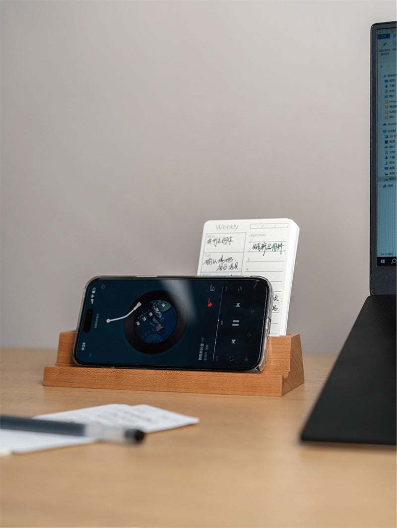 Wooden Desk Organizer with Phone Stand – Office Supply Holder for Pens, Business Cards