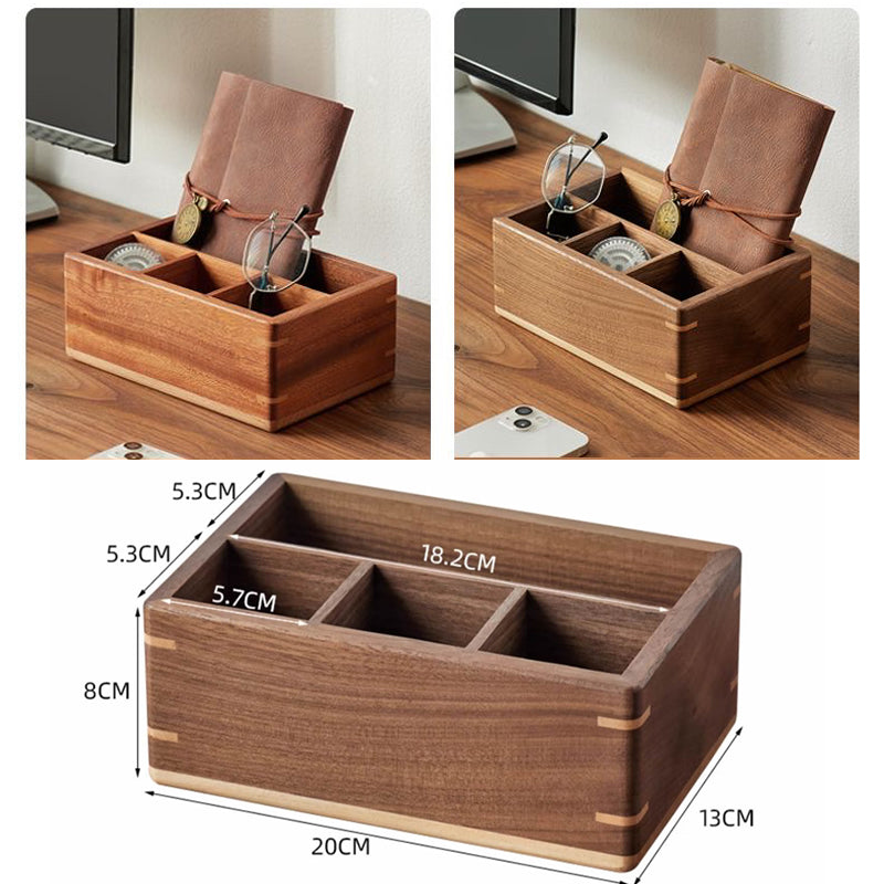 Wooden Desktop Organizer Box - Remote Control & Glasses Holder, Office & Home Storage Solution