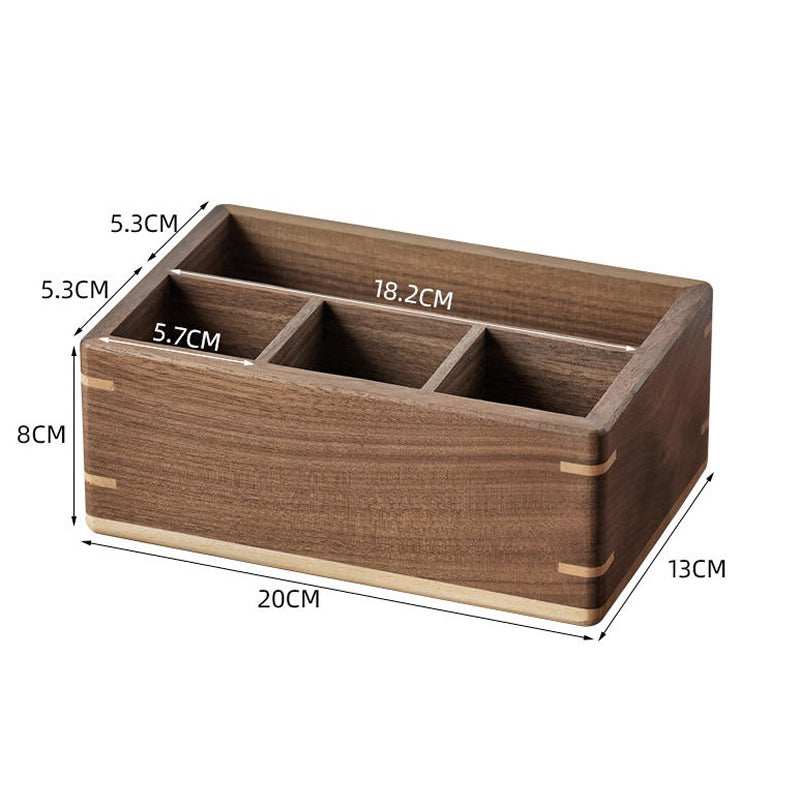 Wooden Desktop Organizer Box - Remote Control & Glasses Holder, Office & Home Storage Solution
