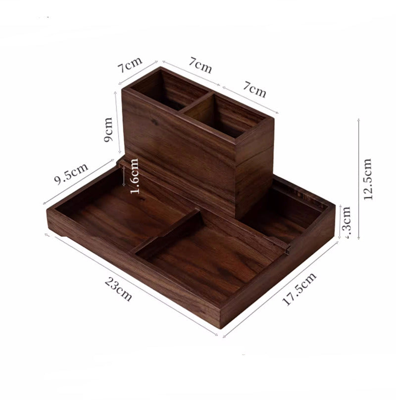 Wooden Desktop Storage Box, Black Walnut Classic Design