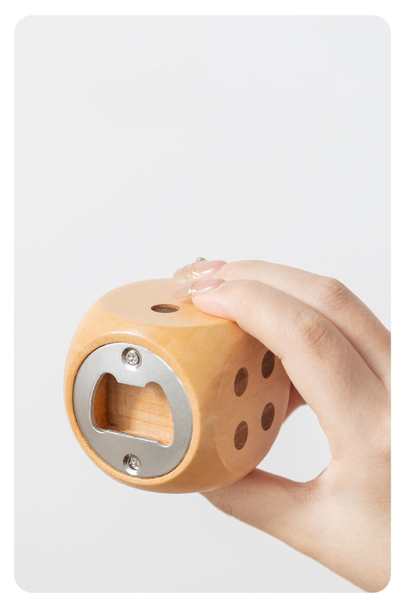 Wooden Dice Bottle Opener & Fridge Magnet - Novelty kitchen Bar Accessory