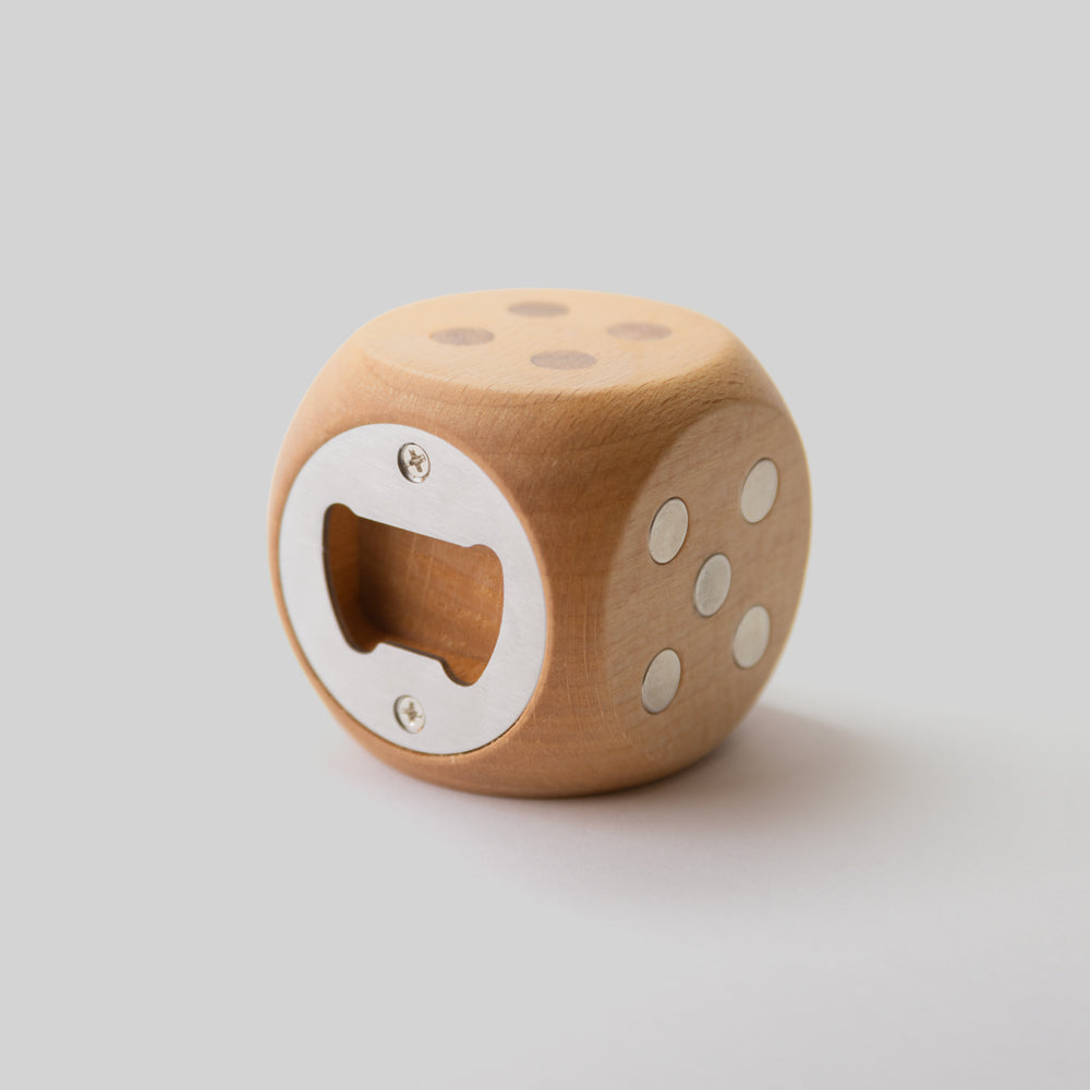Wooden Dice Bottle Opener & Fridge Magnet - Novelty kitchen Bar Accessory