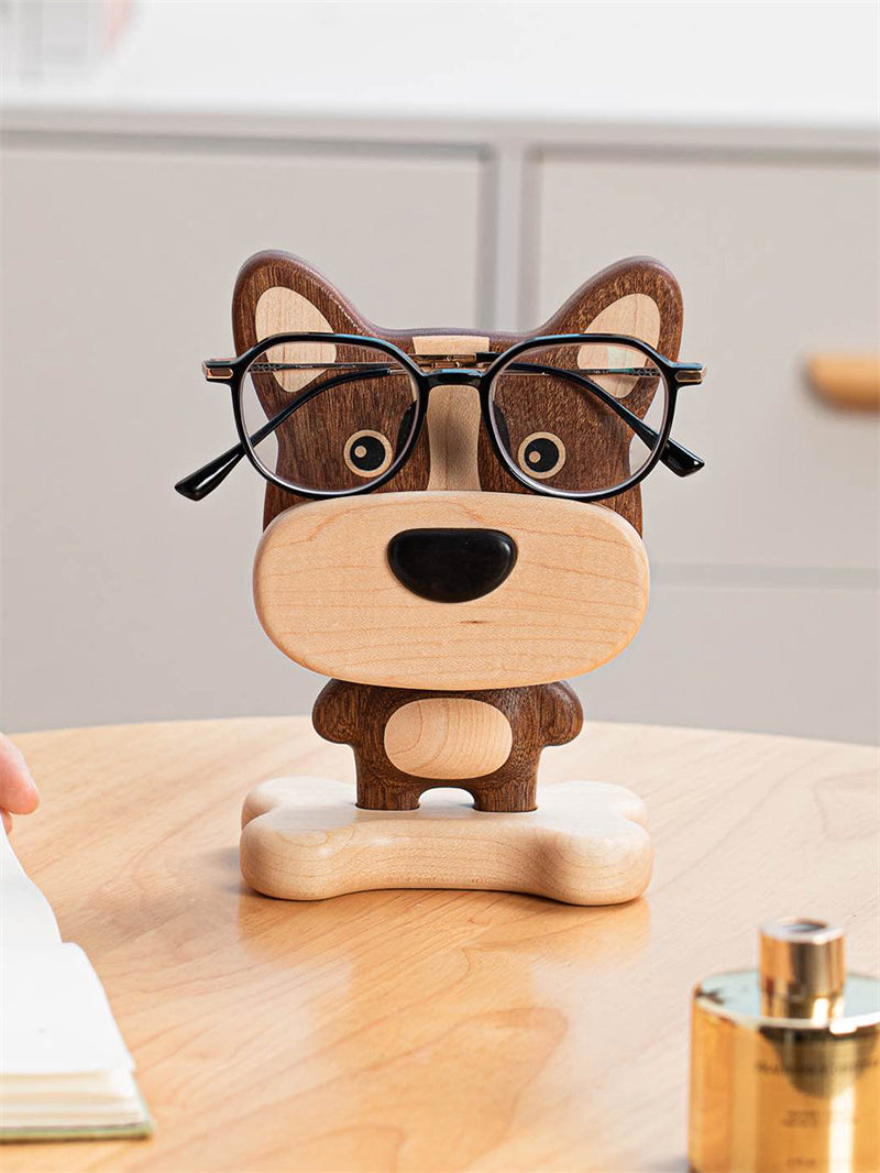 Wooden Dog Phone & Glasses Holder - Funny Desk Organizer & Ornaments