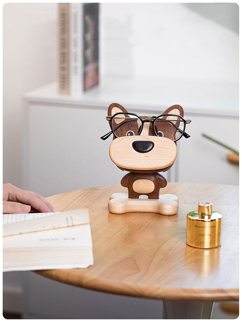 Wooden Dog Phone & Glasses Holder - Funny Desk Organizer & Ornaments
