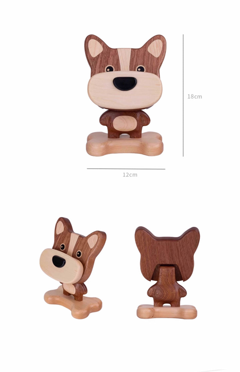 Wooden Dog Phone & Glasses Holder - Funny Desk Organizer & Ornaments