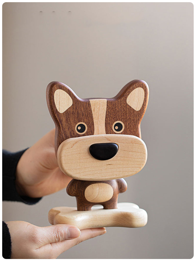 Wooden Dog Phone & Glasses Holder - Funny Desk Organizer & Ornaments