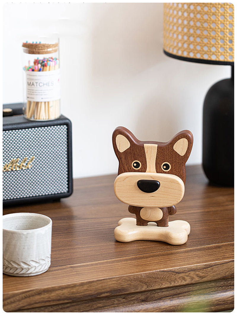 Wooden Dog Phone & Glasses Holder - Funny Desk Organizer & Ornaments
