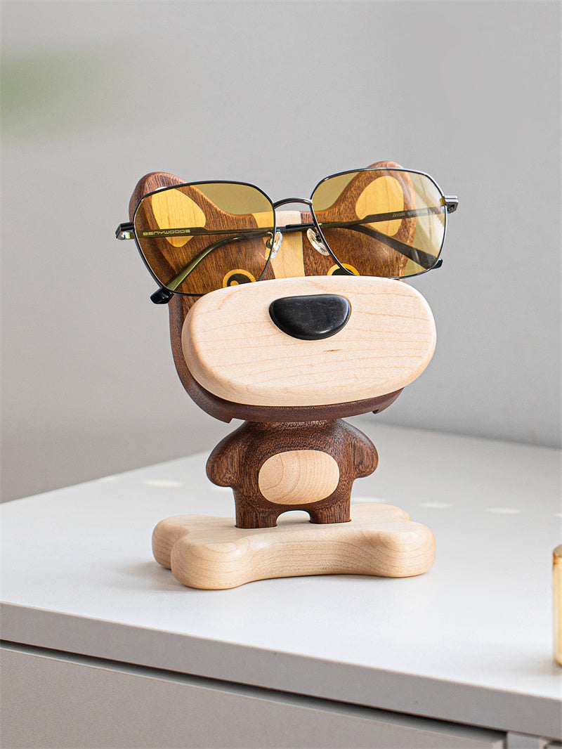 Wooden Dog Phone & Glasses Holder - Funny Desk Organizer & Ornaments