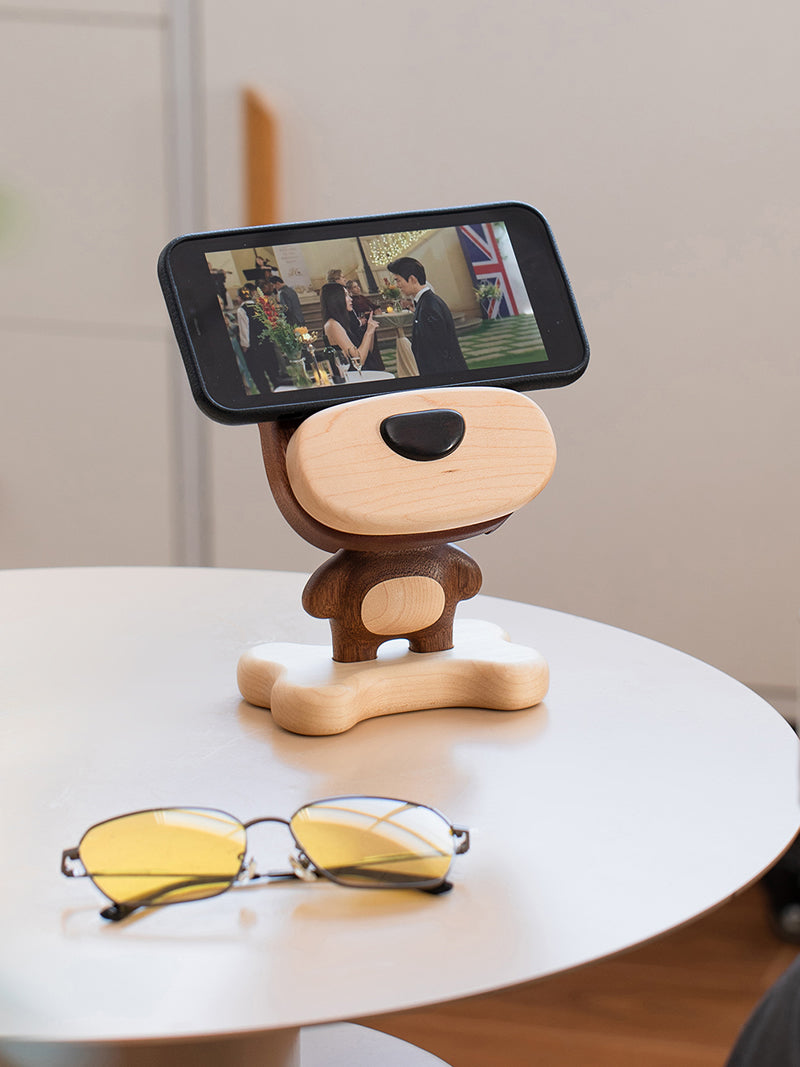 Wooden Dog Phone & Glasses Holder - Funny Desk Organizer & Ornaments