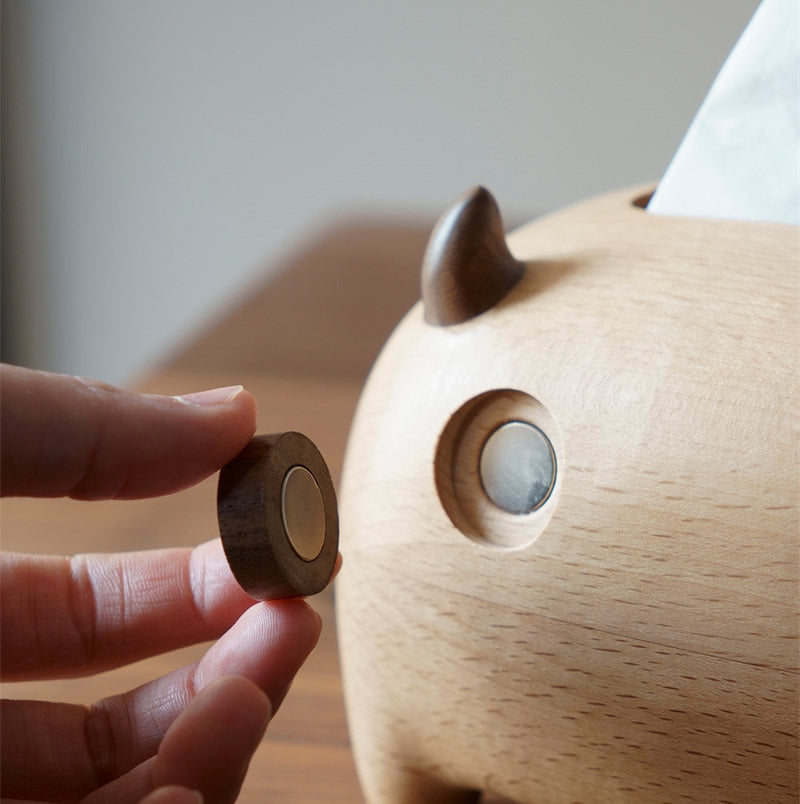 Wooden Double-Horned Monster Tissue Box, Fun Desktop Decoration
