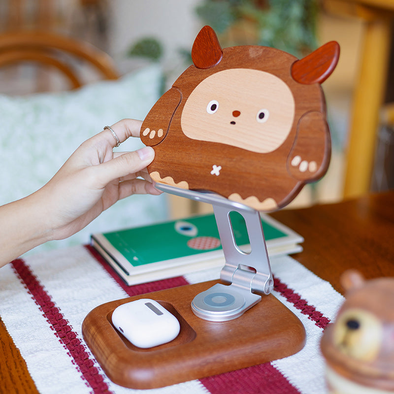 Wooden Double-Horned Monster Folding Phone Stand