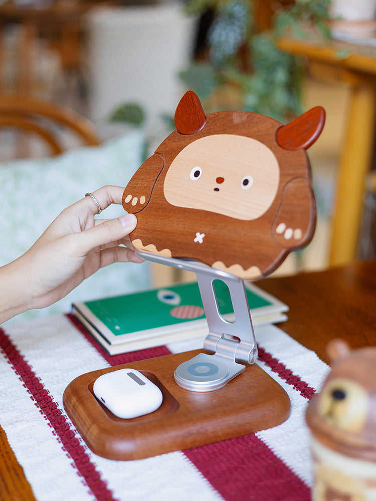 Wooden Double-Horned Monster Folding Phone Stand