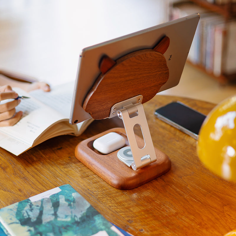 Wooden Double-Horned Monster Folding Phone Stand