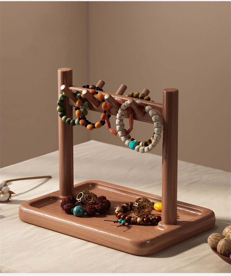 Wooden Entryway Organizer with Tray and Hooks, Key Holder for Entry Table