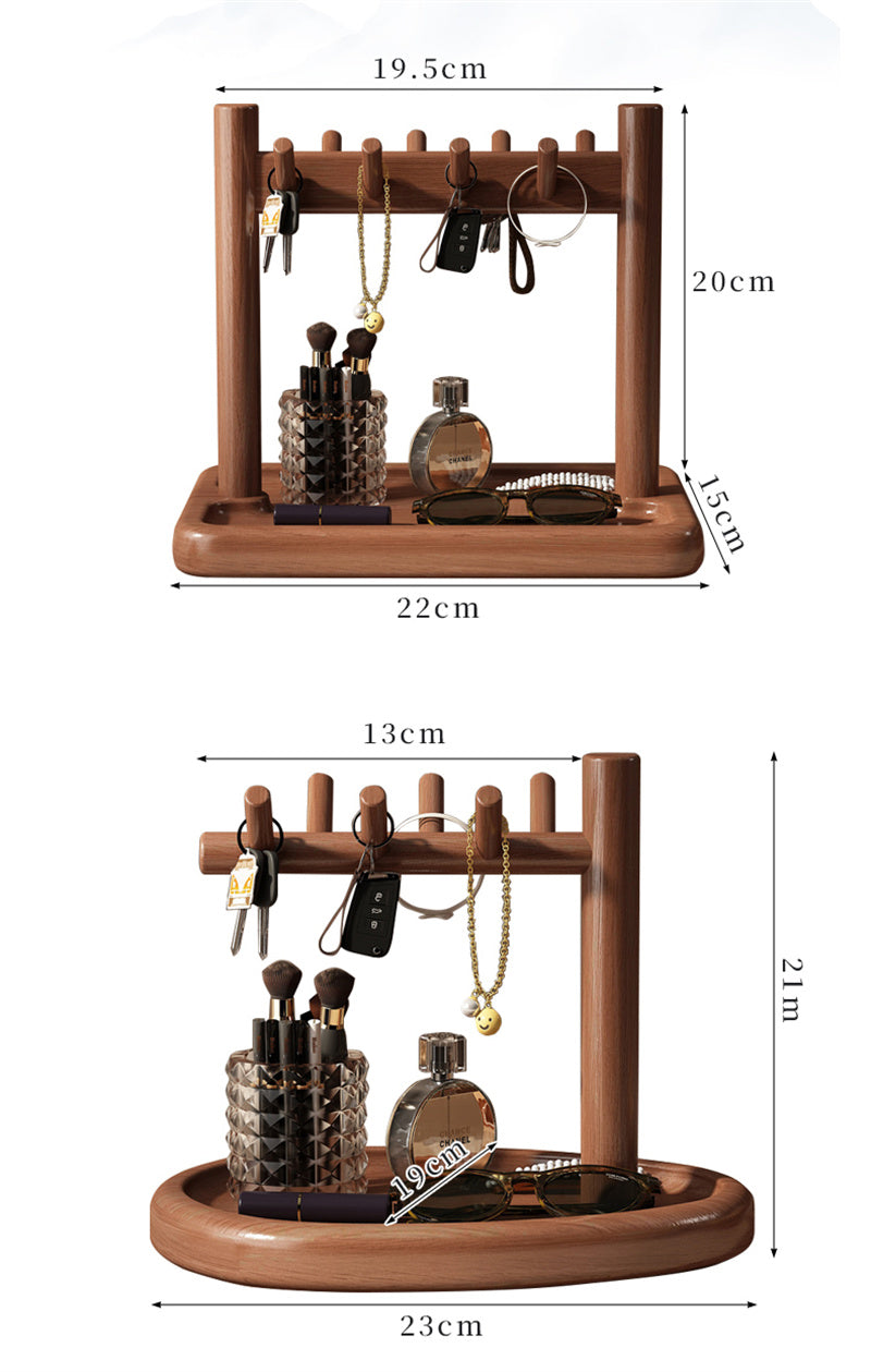 Wooden Entryway Organizer with Tray and Hooks, Key Holder for Entry Table