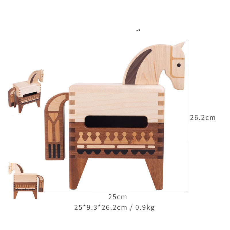 Wooden Horse Tissue Box - Handcrafted Wood Tissue Holder for Home & Dining Table
