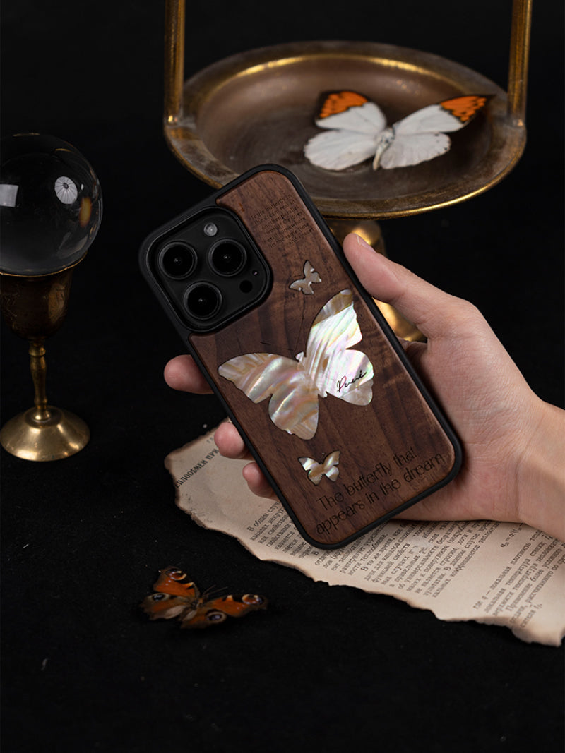 Wooden iPhone Case with Butterfly Pattern - Elegant and Natural Phone Cover