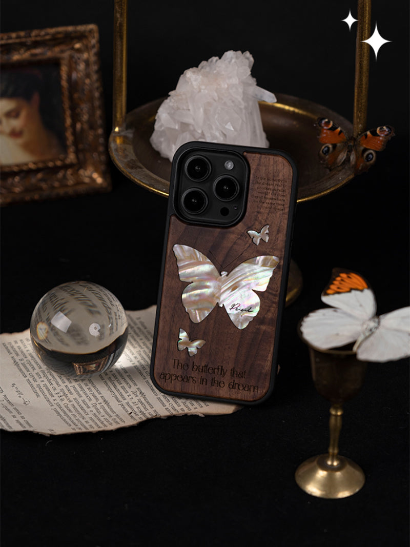 Wooden iPhone Case with Butterfly Pattern - Elegant and Natural Phone Cover