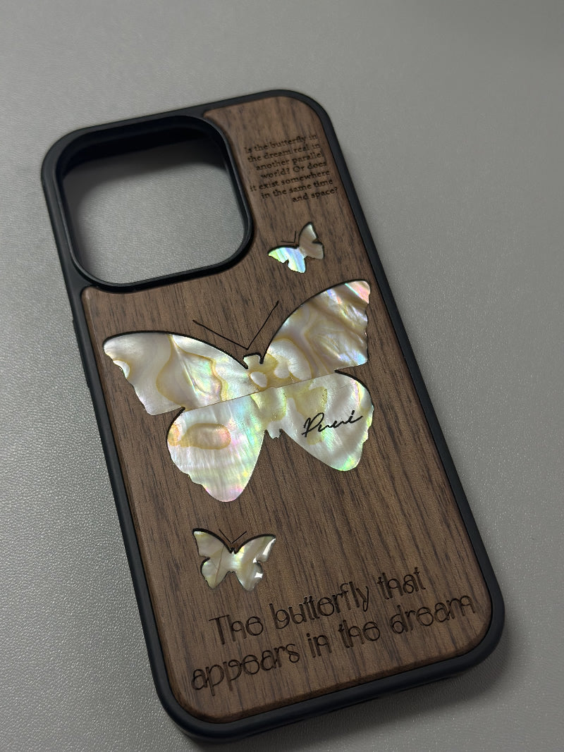 Wooden iPhone Case with Butterfly Pattern - Elegant and Natural Phone Cover