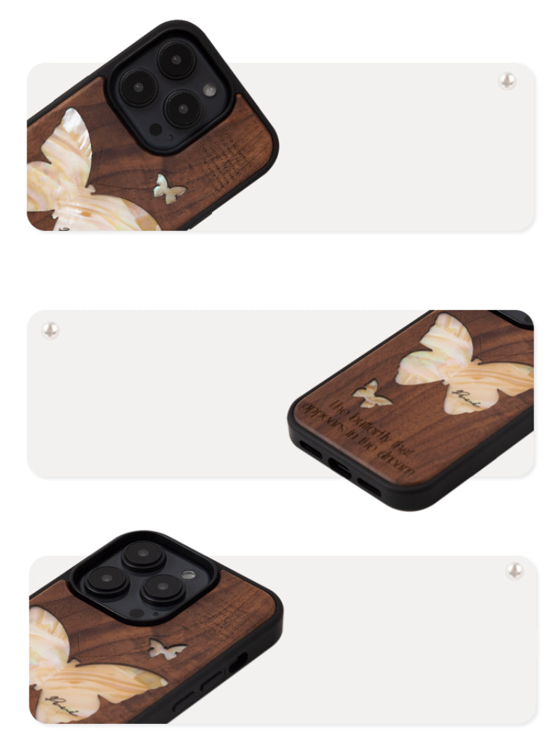 Wooden iPhone Case with Butterfly Pattern - Elegant and Natural Phone Cover