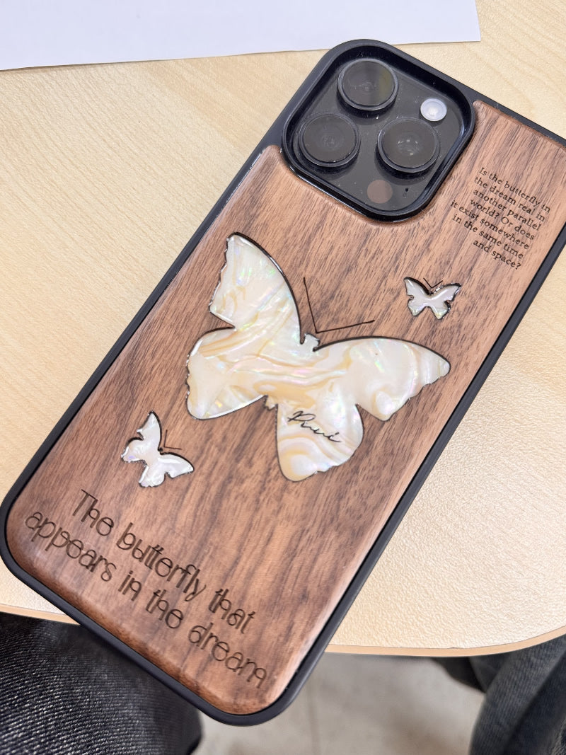 Wooden iPhone Case with Butterfly Pattern - Elegant and Natural Phone Cover