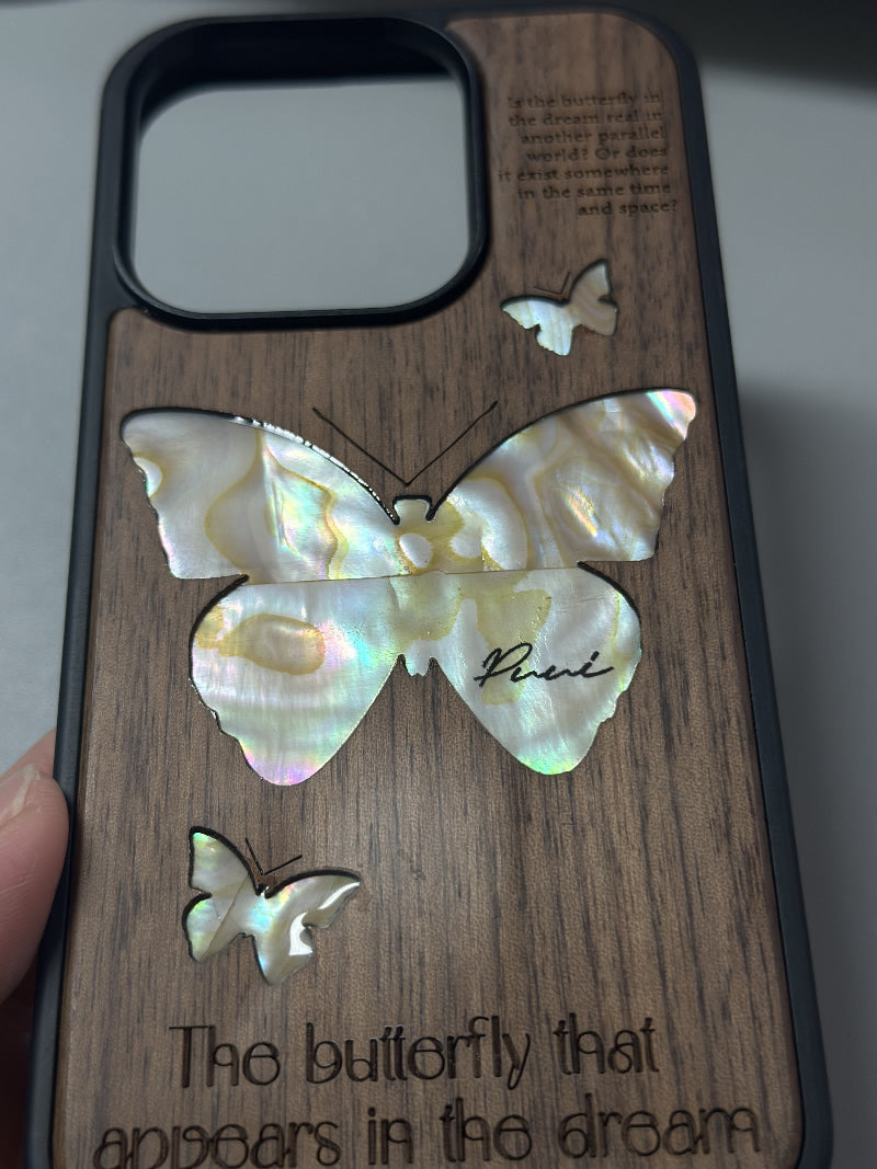Wooden iPhone Case with Butterfly Pattern - Elegant and Natural Phone Cover