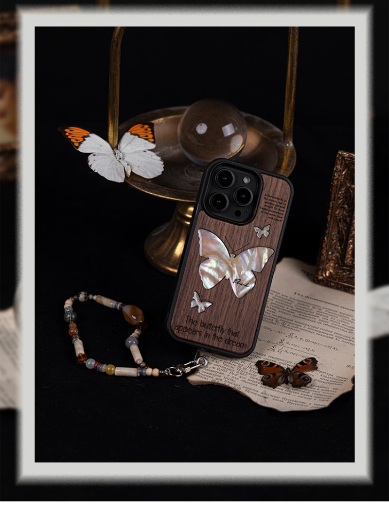 Wooden iPhone Case with Butterfly Pattern - Elegant and Natural Phone Cover