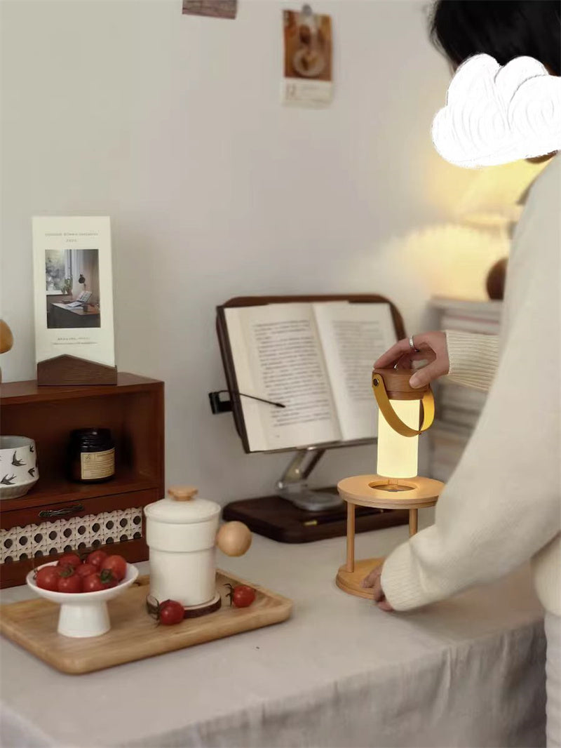 Wooden Lantern Table Lamp - Portable Rechargeable,Outdoor Camping Lights