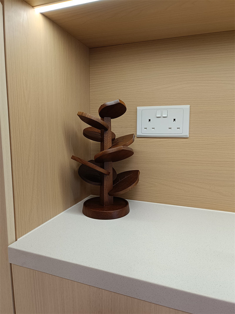 Wooden Leaf - Shaped Coasters with Holder, Heat - Resistant Cup Mats